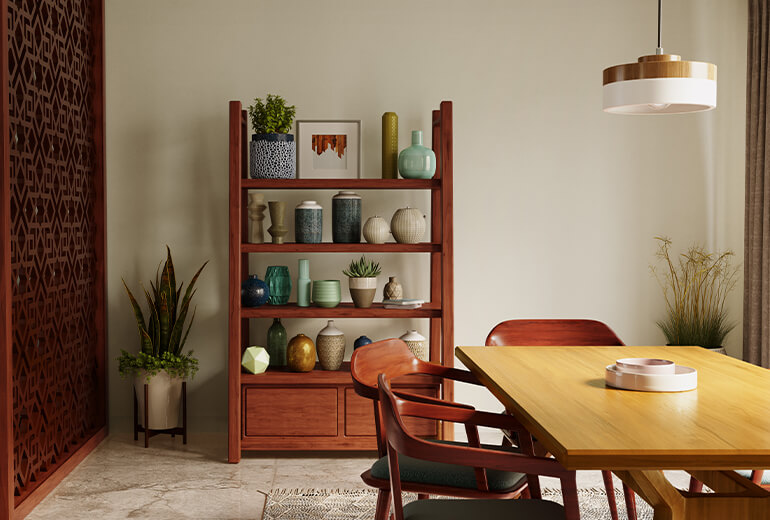 Neutral colour scheme for this dining room - Asian Paints
