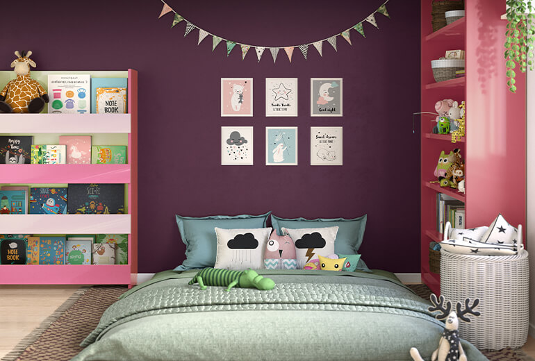 Kids room bold violet wall colour with pink interiors - Asian Pa